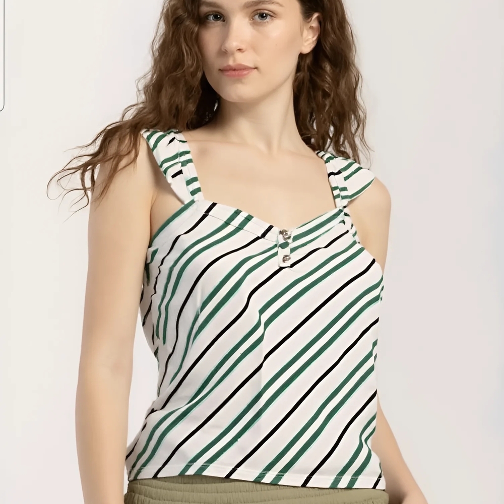 White House Black Market Green and White Striped Tank Top